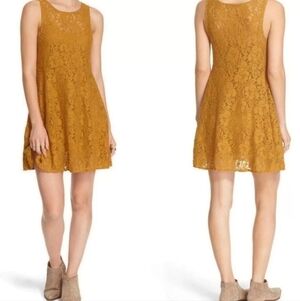 Free People Miles of Lace Dress Mustard Yellow Size Medium